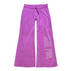 Y2K Victorias Secret Pink Velour Flare Track Jogger Suit Pants S Drawstring Wais